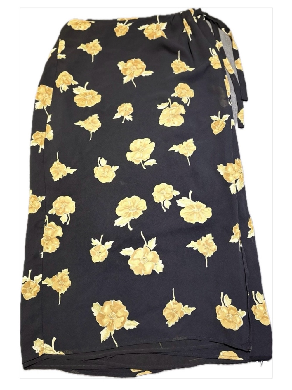 Vintage 90s Ann Taylor Black Midi Wrap Skirt, Adjustable Tie Waist.